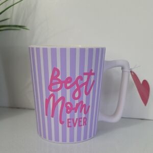 Delilah Jane Best Mom Ever Striped Pink and Purple Mug, NWT